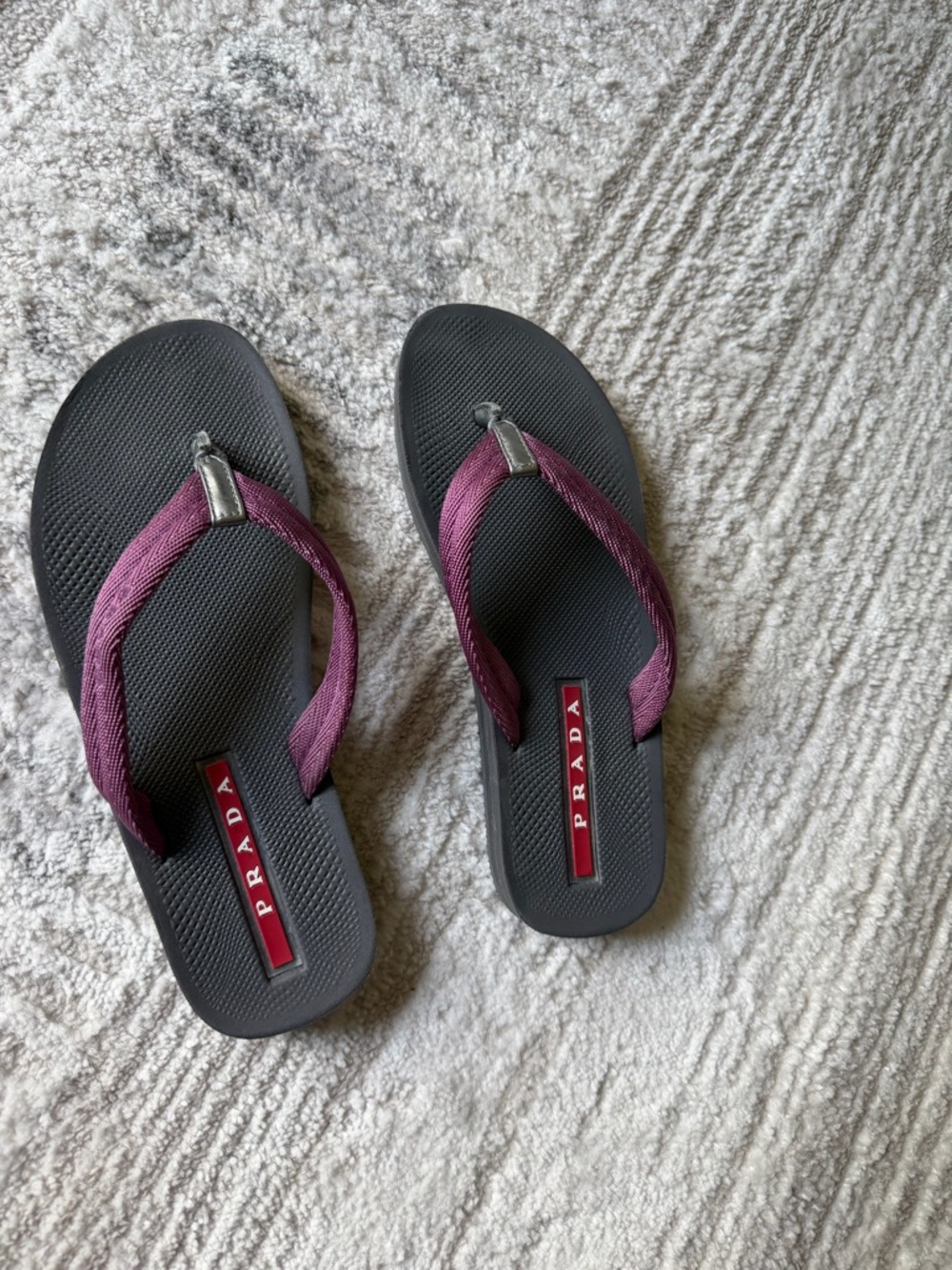 Prada Women's Black Sandals with Burgundy Straps